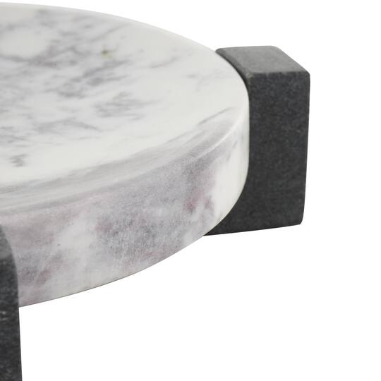10" x 10" White with Black X-Shaped Base Marble Geometric Round Tray
